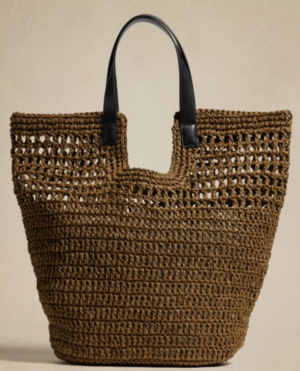 Banana Republic Paper Straw Shopper Tan Black Strap Vegan Beach Tote Bag OS